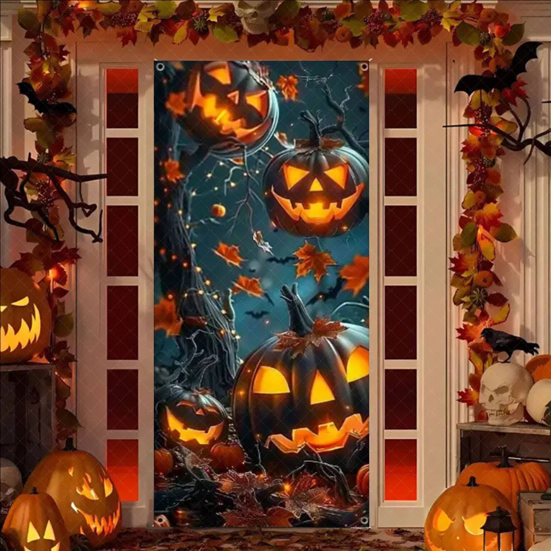 Gruseliges Halloween-Türbanner, Terror, Tag der Toten, Urlaub, hängender Hintergrund, blutiger Horror, Party-Dekoration, Zubehör, Türabdeckung – Detail 17