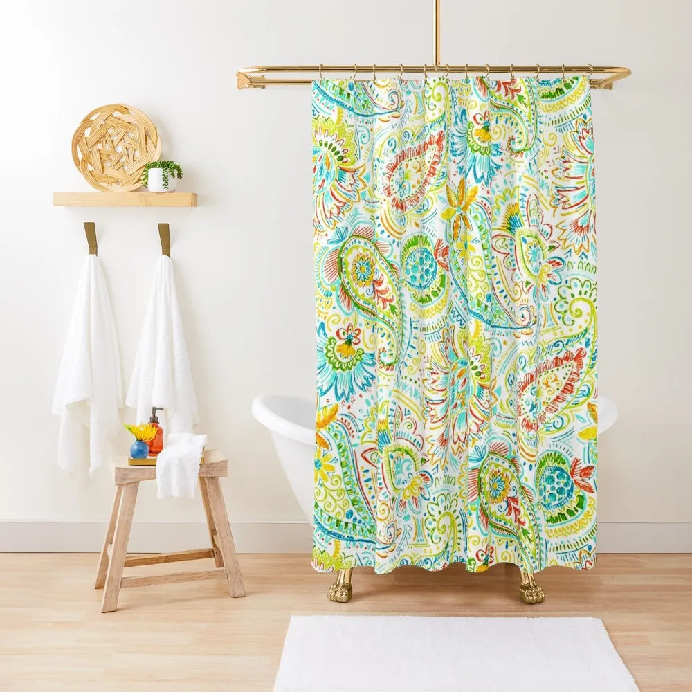 

Aqua Coral Lime Floral Paisley Shower Curtain For Bathroom Shower Shower Set For Bathroom Sets For Bathroom Curtain