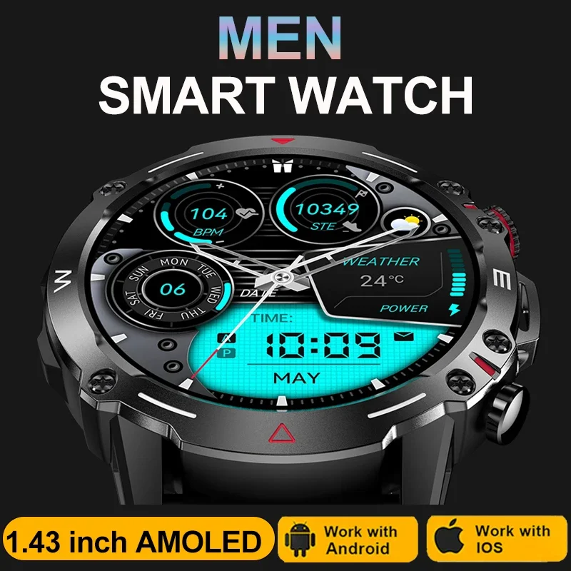 

Смарт-часы AMOLED для мужчин, 2023 дюйма, 1,43 мАч