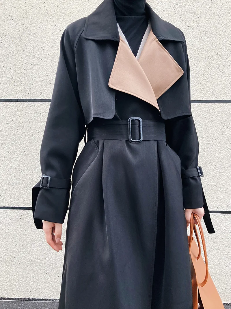 Women's Stitching Contrast Color Trench Coat 2022 Spring Autumn Long Windbreakers Female Temperament Belted Trench Coat Overcoat designer puffer coat