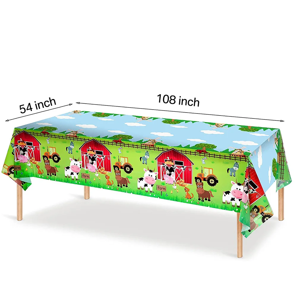 Farm Animals Party Tablecloth Farmhouse Disposable Plastic Table Cover Pig Cow Sheep Barnyard Animal Theme Birthday Party Decor party tableware