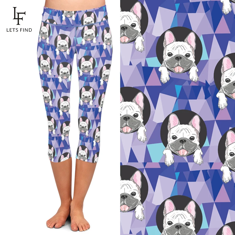 LETSFIND Women Capris Leggings Cartoon Dog Design Milk Silk Printed Pants High Waist Fashion Fitness Stretch Leggings