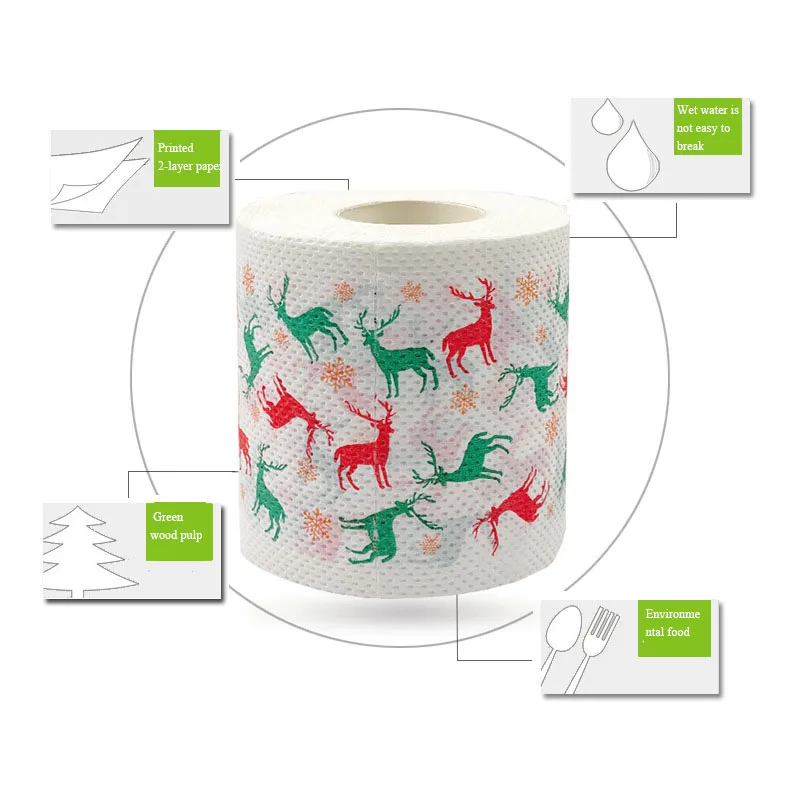 Christmas Pattern Tissue Printing Roll Toilet Paper New Year Festival Gift Creative Napkin for Diningroom Livingroom And Kitchen