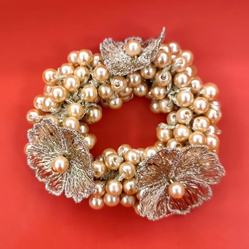 New Pearl Hair Accessories Zou Chrysanthemum Flower Crystal L Hair Tie High Elastic Rubber Band Hand-Woven Women Accessories
