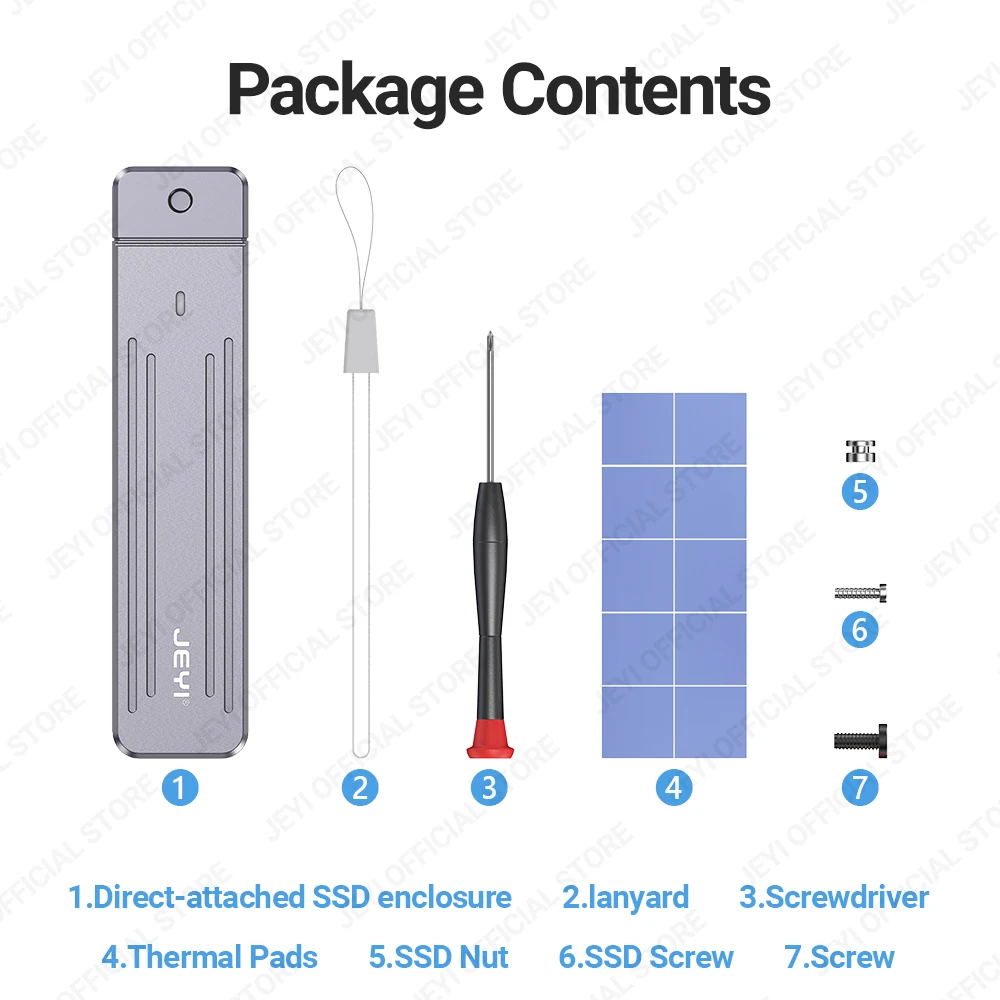 JEYI Direct-attach M.2 NVMe Enclosure USB-A Plug USB 3.2 10Gbps In-line Aluminum 2242 2280 SSD Case With Magnet Protective Case ssd enclosure