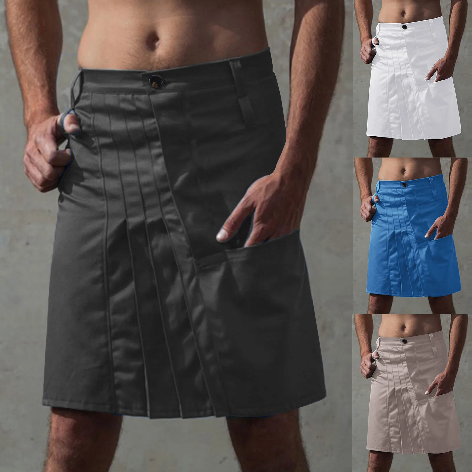 

2023 New Pant Mens Fashion Casual Scottish Style Retro Solid Pocket Pleated Skirt Clothings Streetwear Pants Man Free Shipping