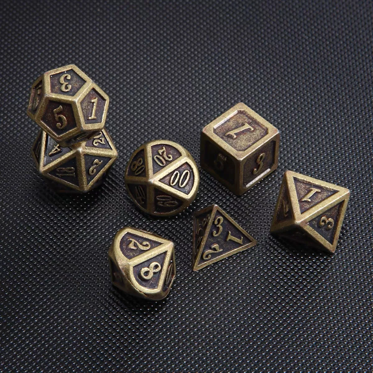 7PCS Metal Polyhedral Dice Bronze DND Game Dice for RPG Dungeons and Dragons DND RPG MTG D20 D12 D10 D8 D6 D4 Table Game