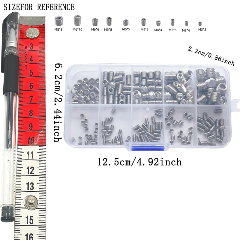 Stainless steel screws Hexagon socket head cap screw 100/200pcs 304 stainless steel hex socket socket set flat end set screw