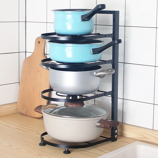 Adjustable Pots Pans Organizer Rack Cabinet Kitchen Pan Holder Heavy Duty  Pots Lid Rack Stainless Steel Cookware Storage Stand - AliExpress