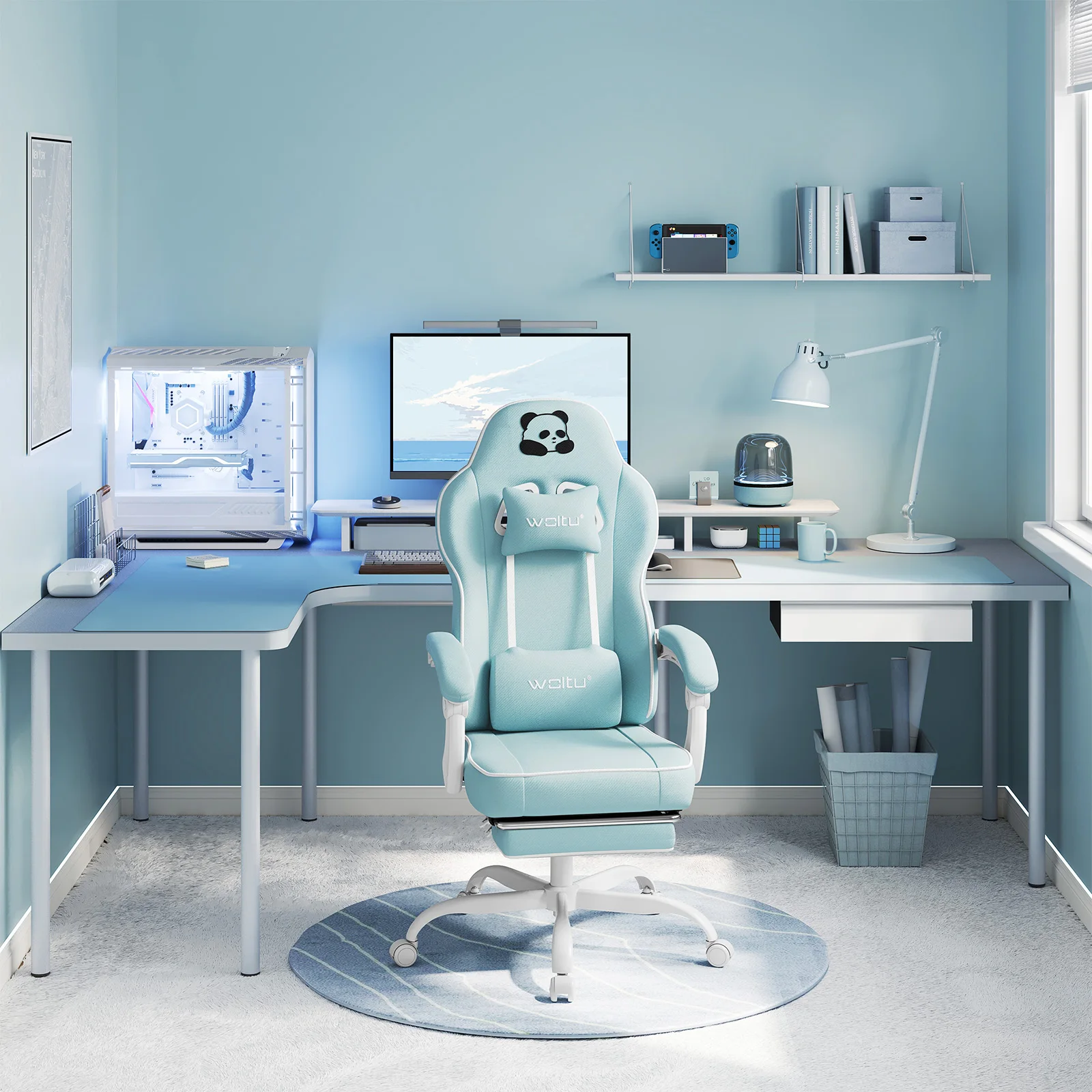 WOLTU Ergonomischer Gaming-Stuhl, Bürostuhl mit hoher Rückenlehne, drehbarer Sessel mit Fußstütze, höhenverstellbarer Computerstuhl mit Lendenwirbelstütze – Detail 29
