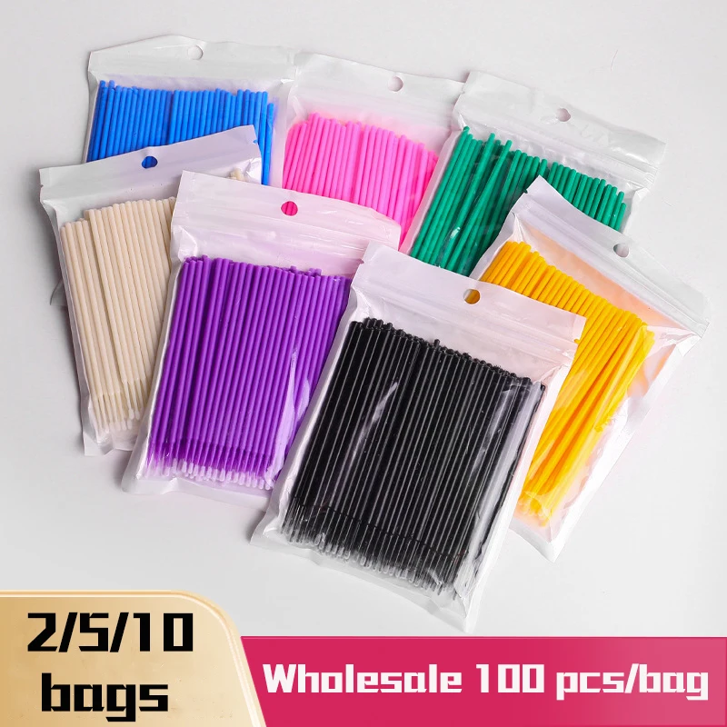 

Wholesale Cotton Swabs 2/5/10 Bags Grafting Eyelash Cleaning Brush Applicators Wand Mascara Brushes Micro Removing Makeup Tools