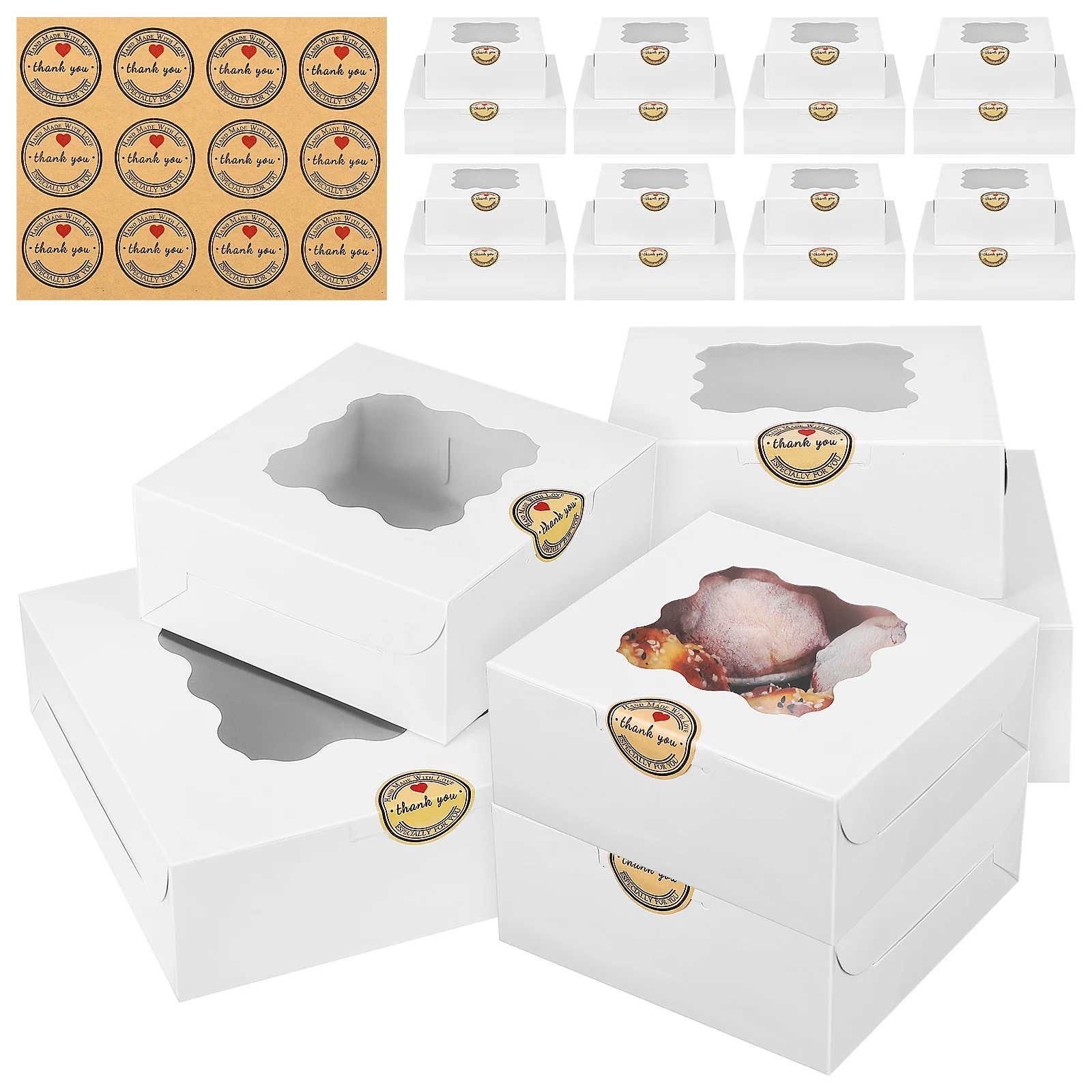 

20 Pcs Large Wave Window Cake Box Dessert Packaging Boxes Small Paper Bakery Cupcake Containers Carrier Gift Decorative