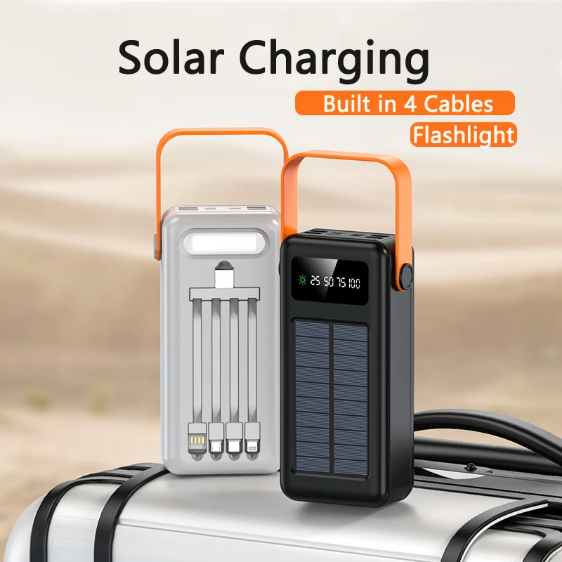 

Solar Charging Portable External Battery Charger with Cable Light Solar Power Bank 50000mAh Powerbank for Xiaomi 14 iPhone 15 13
