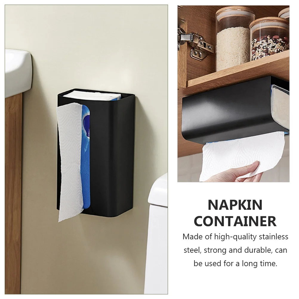 Magnetic Storage Rack Tissue Holder Dispenser Napkin Case Non-punch Container Stainless Steel 4