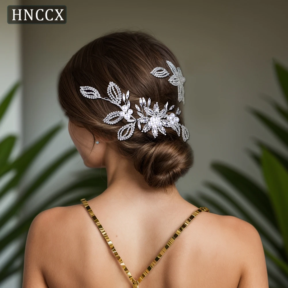 

HNCCX Handmade Shining Rhinestone Headpiece Wedding Hair Accessories Flower Bridal Headbands Pearl Women Headdress CP445 ﻿