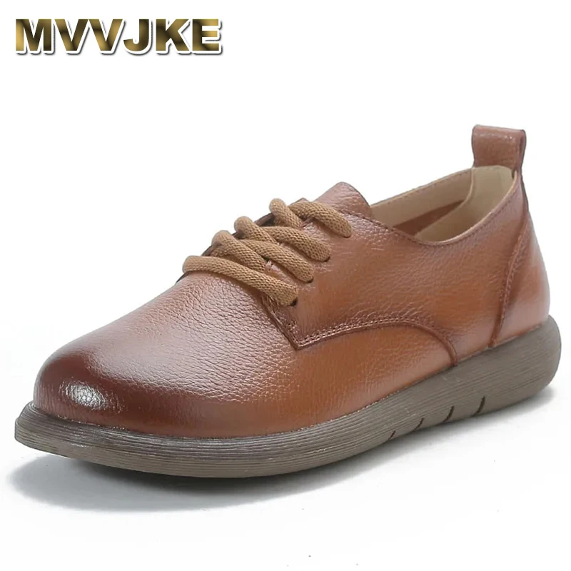 

Casual Shoes For Women 2023 Spring Genuine Leather Retro Lace-up Flats High Quality Soft Round Toe Trendy Comfy Ladies Shoes