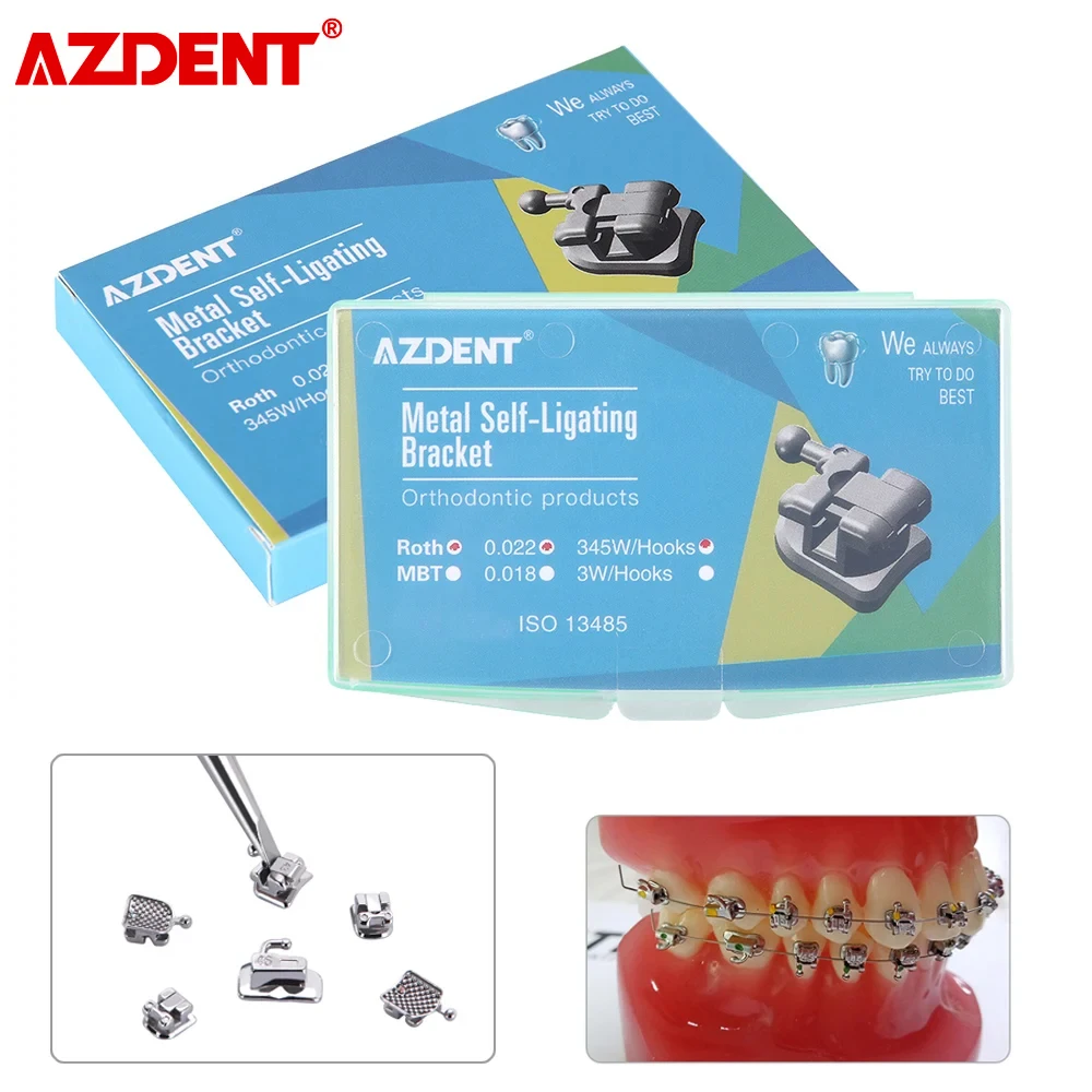 AZDENT Dental Bracket Orthodontic Braces Passive Self Ligating Roth 0.022 Hooks 3 4 5 with Buccal Tubes 80pcs 20 packs azdent dental orthodontic buccal tube 1st 2nd molar mesh base bondable non convertible single tube roth mbt