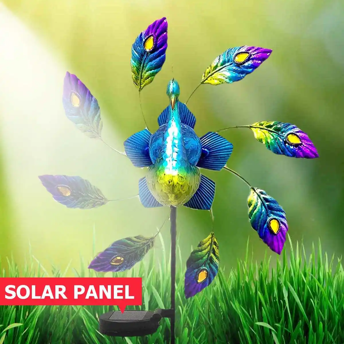 

Solar Powered Iron Peacock Garden Lights Metal Windmill Yard Stakes Outdoor Wind Spinners For Home Patio Lawn Art Decoration