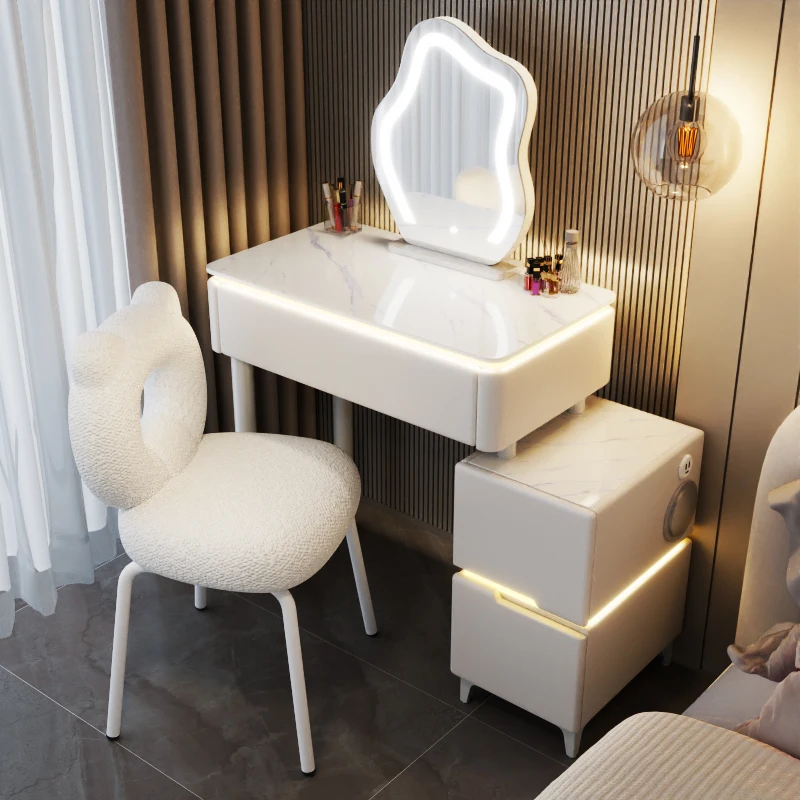 

Minimalist Led Mirror Dressing Table Bedroom Modern White Makeup Cabinet Vanity Nightstands Tocador Mueble Furniture LJ50DT