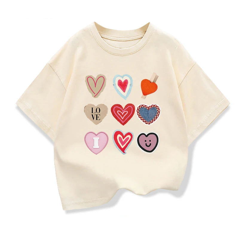Girls Heart-shaped High-quality T-shirt 2026 Summer New Children's Clothing Kids Short-Sleeve Graphic Casual Tops Tee - 3