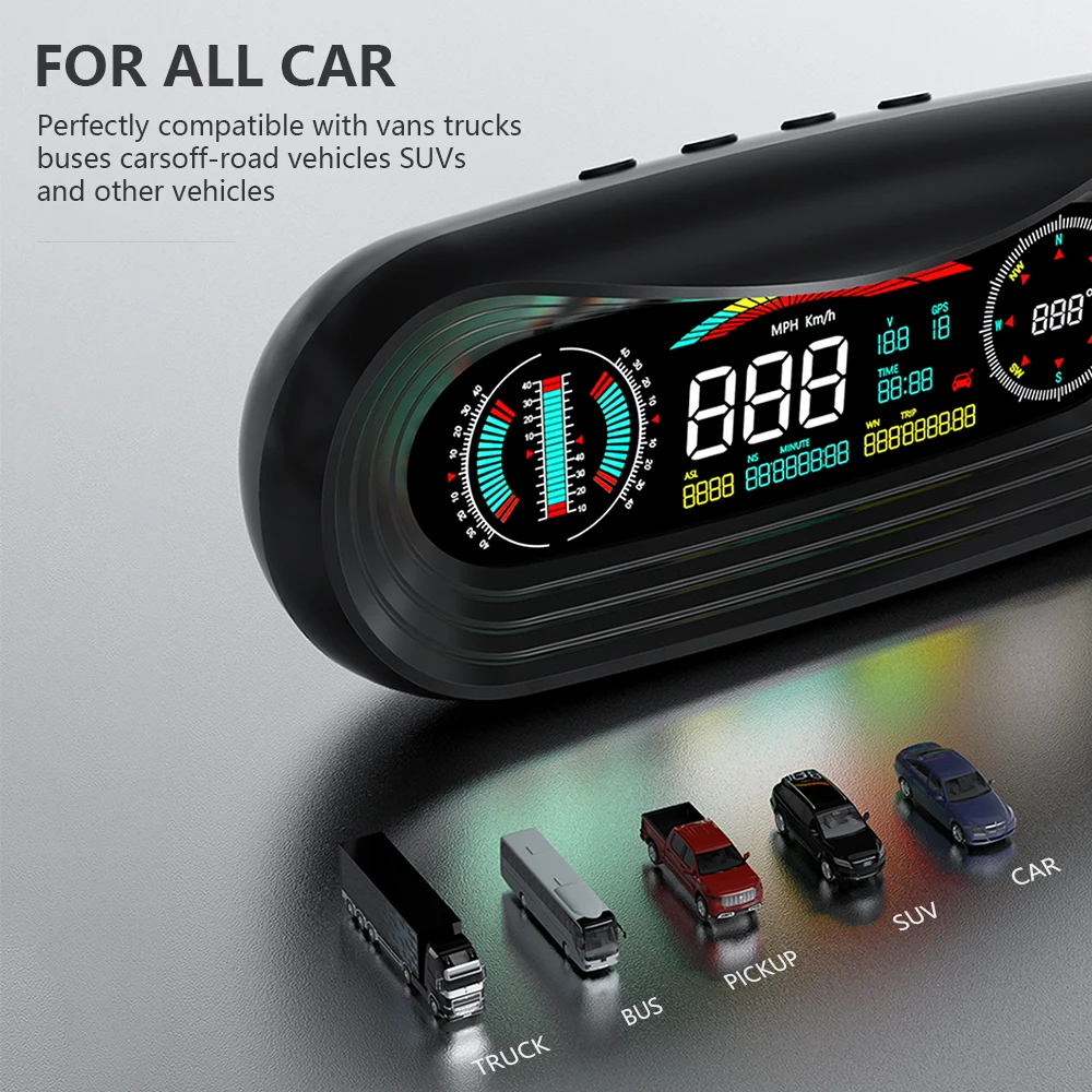 WYING P18 GPS HUD ڵ ƿƮ ޱ   ÷, LCD    ӵ  Ÿ ð  浵 