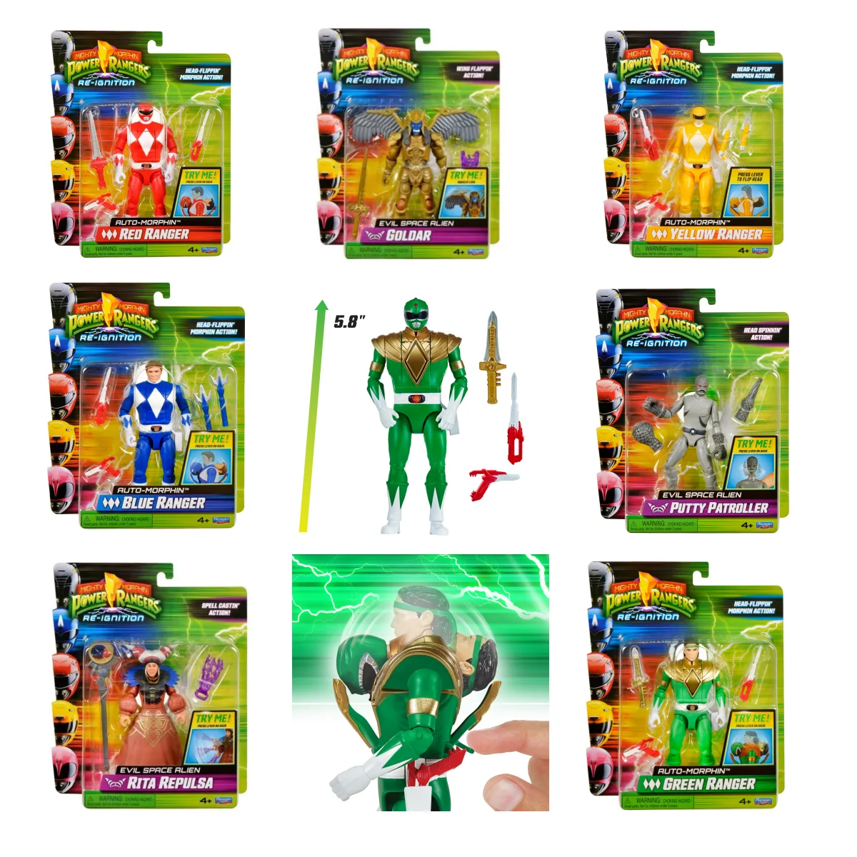 Anime Mighty Morphin Power Rangers Red Ranger Action Figure Green ...