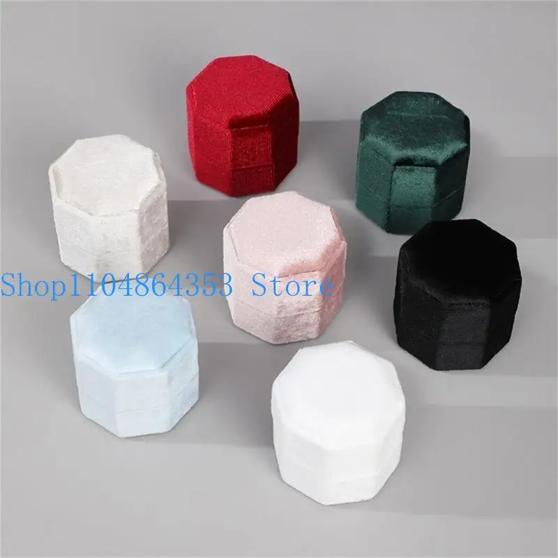 Octagonal Velvets Rings Box for Three Rings Soft Flannel Engagement Display Case Flannel Jewelry Organizers for Rings