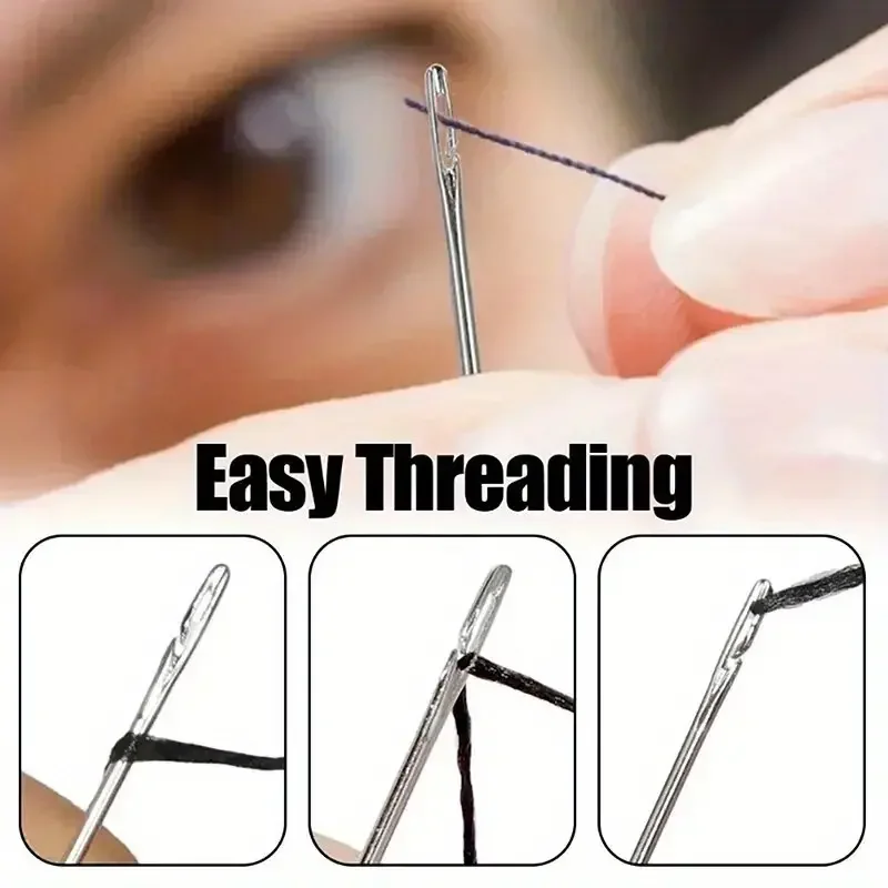 Sewing Needles 30Pcs Side Hole Blind Stainless Steel Elderly Self Threading Household DIY Jewelry Beading Tool