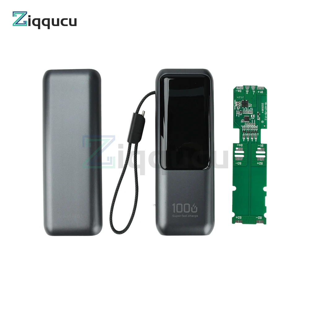 Custodia per banca di potere a ricarica rapida PD da 100 W Kit fai da te Custodia per batteria 21700 a 4 celle con cavo integrato Custodia per banca di potere grigia - Image 3