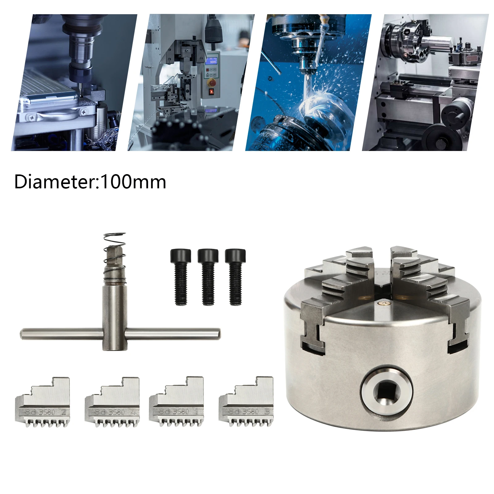 Selbstzentrierendes Drehfutter mit 4 Backen, Drehfutter, Drehfutter-Set, Werkzeugfutter, Präzisionsfutter für CNC-Drehmaschinen, Fräsen – Detail 6