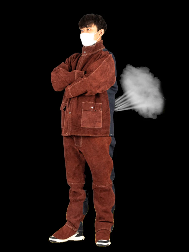 

Men's Soft Cow Leather Breathable Electric Welding Anti Scalding Workshop Uniforms Flame Retardant Coveralls