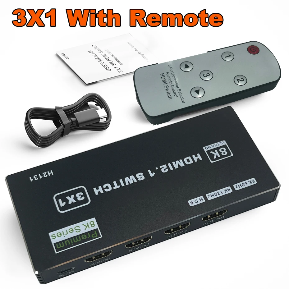 4K 120Hz HDMI Switch 8K HDMI 2.1 Splitter with Remote - 5 in 1 Out HDMI Hub  for Multiple Inputs, HDMI Multiport Adapter Port Expander Switcher