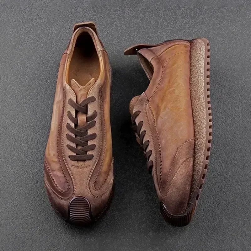 Men Casual Shoes Platform Sneakers for Men Genuine Leather Shoes Wear-Resistant Fashion Retro Soft Sole Shoes Mens Shoes 4