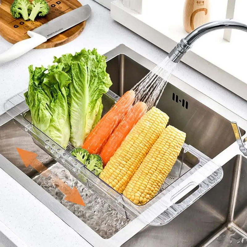 

Retractable Drain Basket Dish Drainer Sink Drain Rack Washing Vegetable Fruit Drying Rack Kitchen Organize for Kitchen