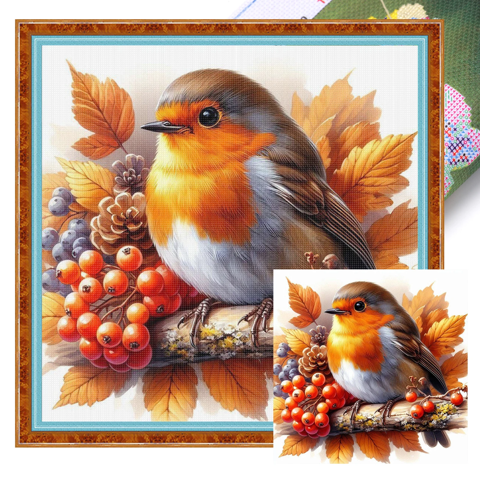 Robin Full 11CT DIY Stamped Printed Cross-Stitch Kits 15.75x15.75in Embroidery Needlepoint Starter Kits for Adults Home Decor — Color: Branch Robin