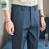 Brand Clothing Spring Summer Formal Ankle Length Pants Men Thin Business Navy Blue Suit Office Work Social Korean Trousers Male