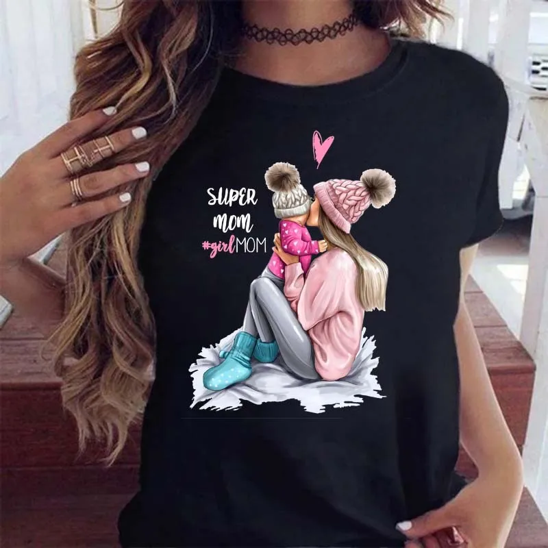

Women Cartoon Mom Mother Boy Girl Print Mother Lady T-shirts Casual Top T Shirt Ladies Womens Graphic Female Tee T-Shirt 2204