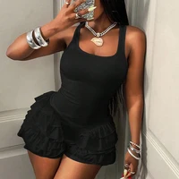 BKLD Cute Strap Playsuit Solid High Waist U Collar Sleeveless Ruffles Pleated Package Hip Jumpsuit Shorts Casual Sexy Streetwear - Image 2
