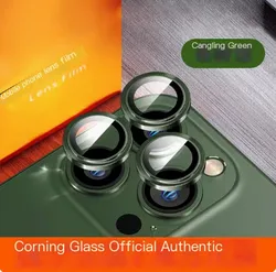 Premium Metal Camera Lens Protector with Tempered Glass and Protective Film - 13pro 13proMax (Green)