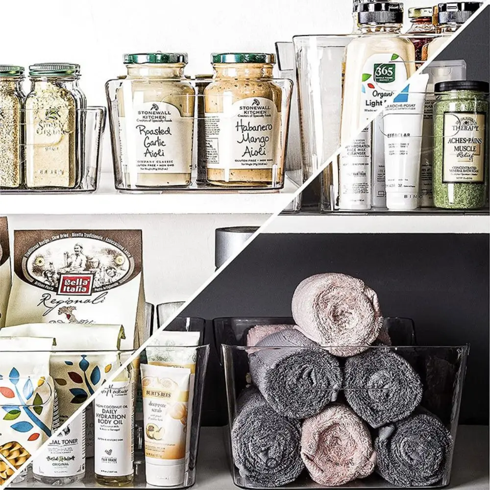 Large Capacity Clear Organizers Plastic Storage Bins With Handles Countertop Makeup Organizers Closet Fridge Storage Box