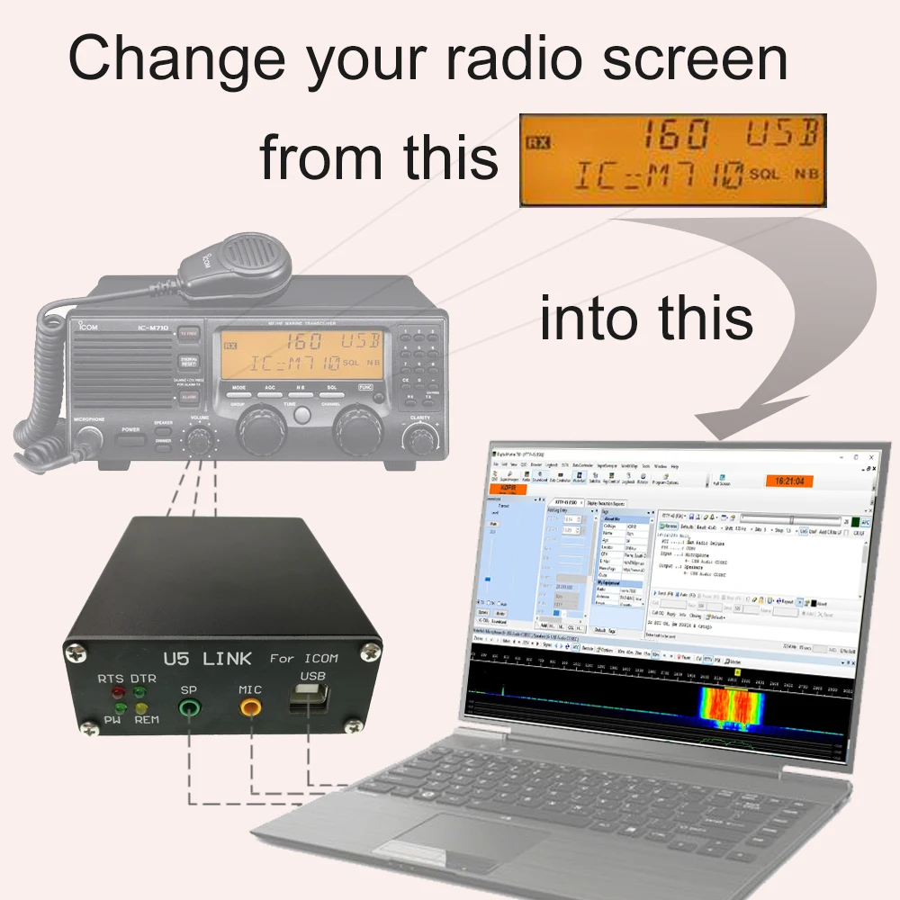 U5 Link For ICOM Radio Connector with Power Amplifier Interface For IC-703 IC-72