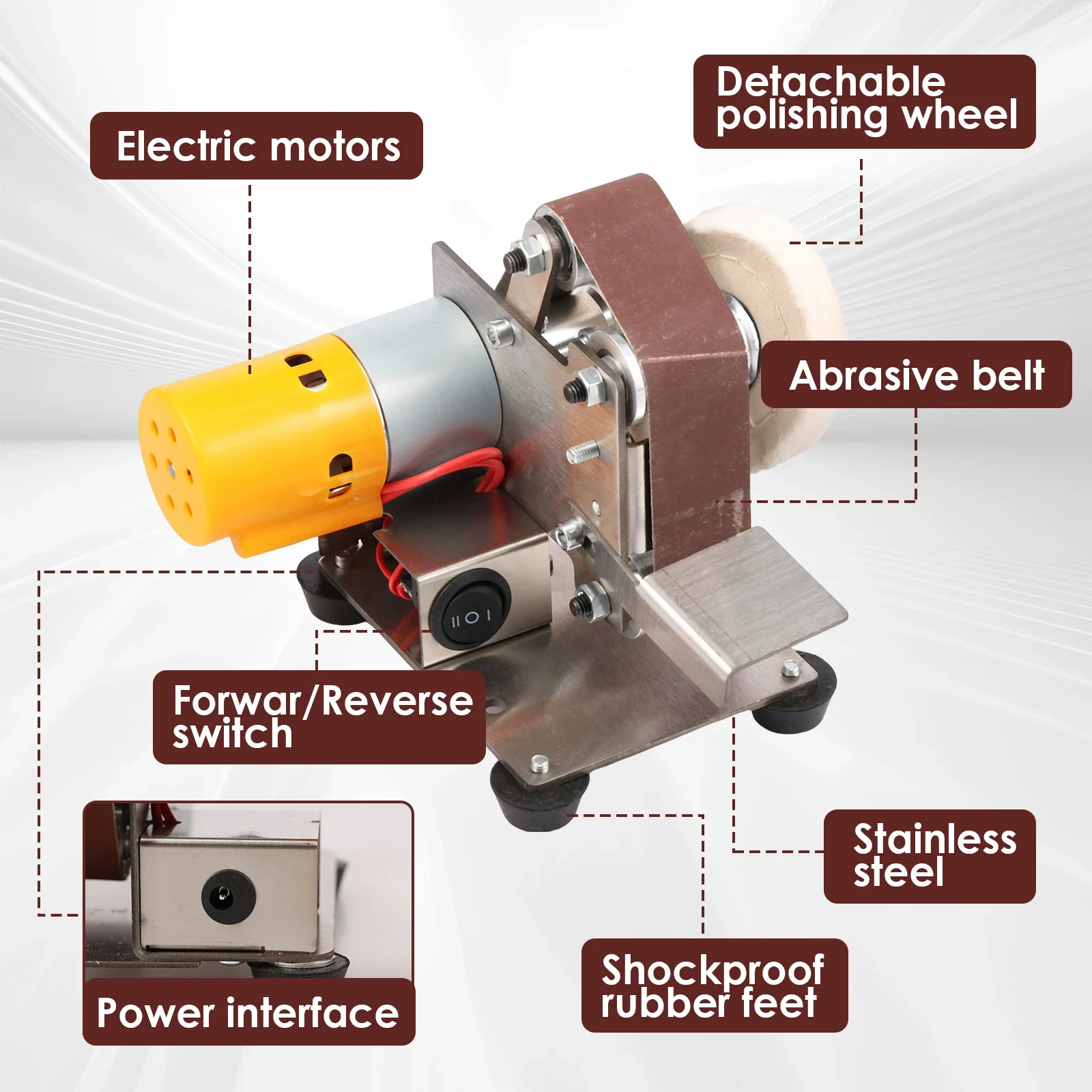 Electric Belt Sander Stainless Steel Mini Belt Grinder Adjustable US Standard 15 Degree Bench Grinder For Wood /Knife Polishing