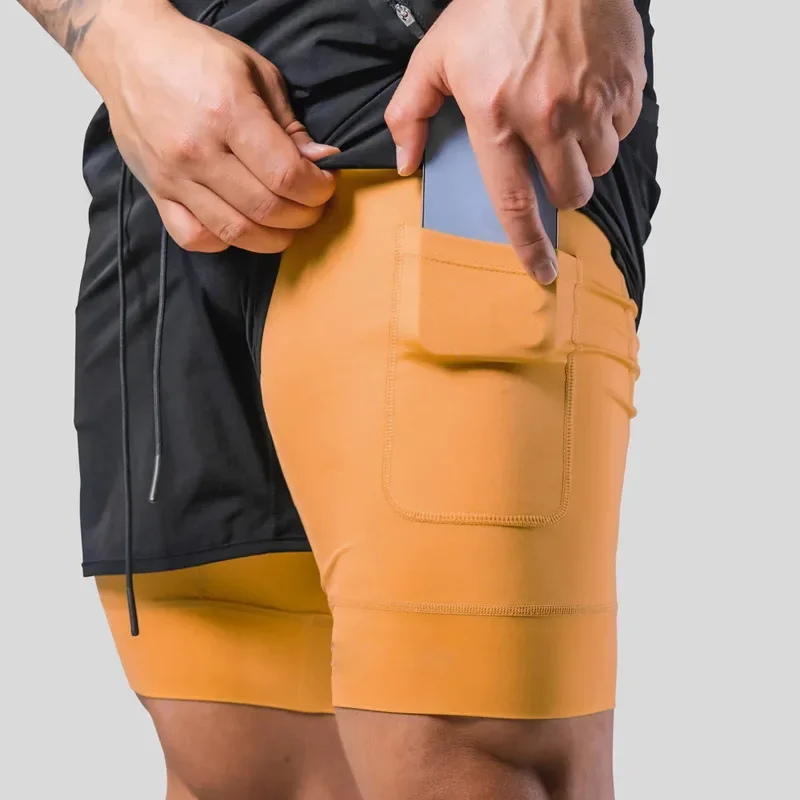 Men's Sporty Casual Shorts Double Layer for Basketball Fitness Sweat Absorbent Quick Dry