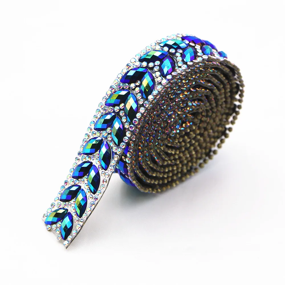 1 Yard Sparkling Horse Eye Shape Rhinestone Strip for Dance Dresses&Costumes,Easy-to-Apply Hot Melt Glue for DIY Embellishment