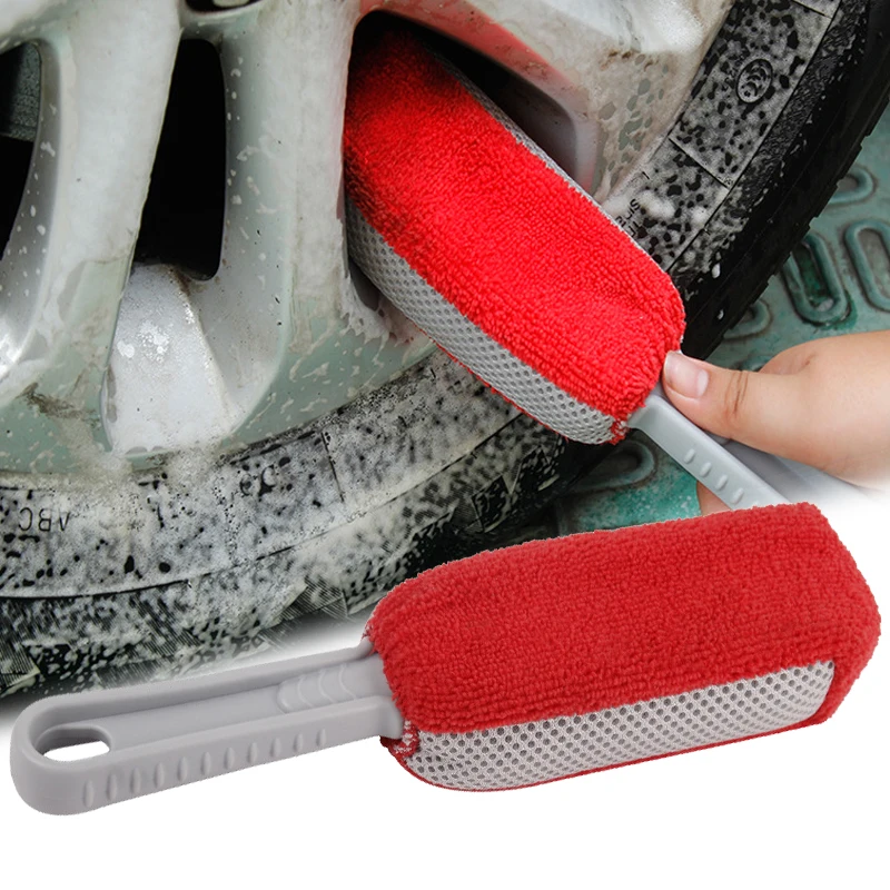 Car Wheel Hub Cleaning Brush Anti Slip Rubber Coated Handle Tire Brush Steel Rim Sponge Car Detailing Brush Auto Cleaning Tools 1pc wheel rim cleaning brush long soft bristle car wheel brush rim tire detail brush multipurpose use car wheel cleaning tool