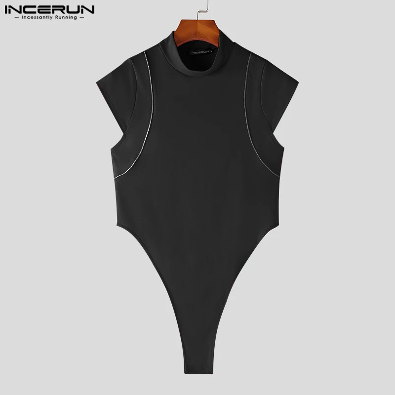

Men Bodysuits Patchwork Turtleneck Sleeveless Fitenss Streetwear Male Rompers Tank Tops 2023 Sexy Fashion Bodysuit S-5XL INCERUN