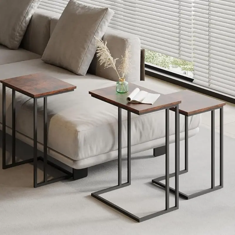 طقم طاولة خدمة القهوة المستديرة مكون من 3 قطع بإطا...