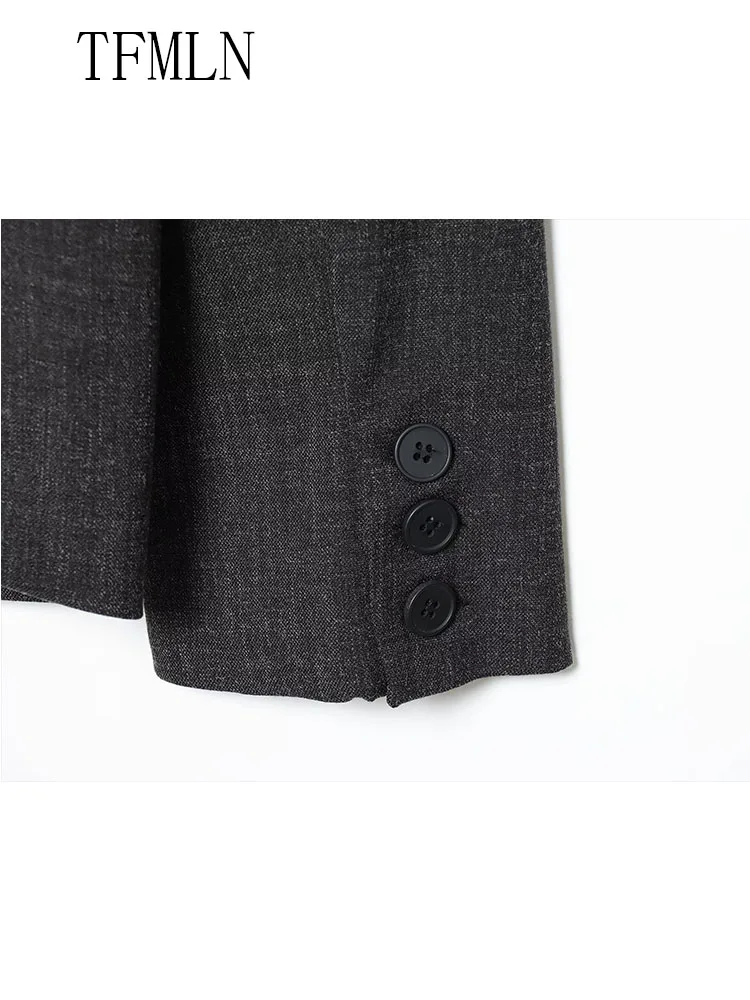 Office Ladies Solid Blazer Jackets 2026 New Chic Loose Single Button Pockets Causal Coats Retro Long Sleeve Asymmetrical Top