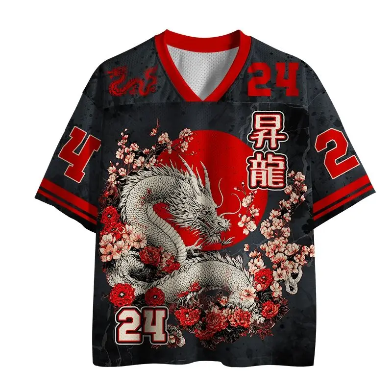 2026 New Jersey sports short sleeved T-shirt, V-neck short sleeved T-shirt, Y2K sports fashion 3D printed quick drying jersey 1