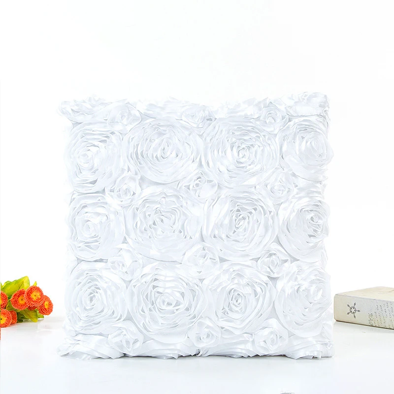 40*40CM  Fancy Wedding Gift Cushion Cover Hugging Pillow Cover 3D Rose Flower Hotel Soft Red Cushion Cover 2
